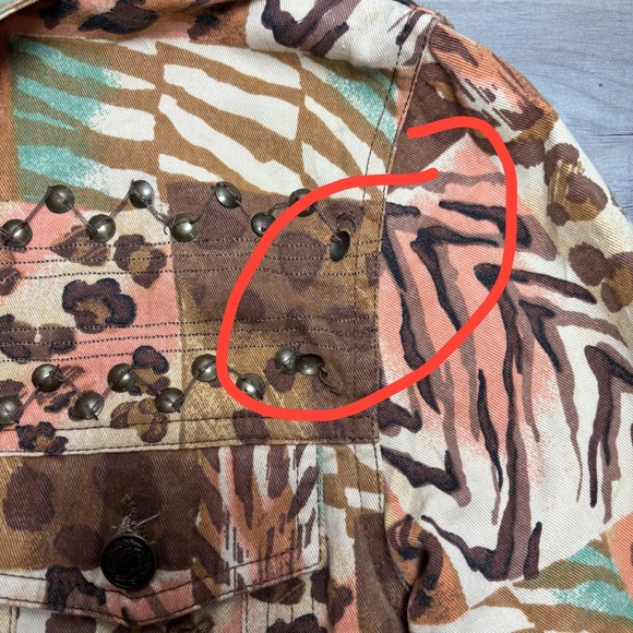 Stonebridge Women's Sz‎ Petite Medium Patchwork Animal Print Studded Jean Jacket - Picture 7 of 7